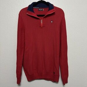 Big Star Red Men's M Cotton Quarter Zip Sweater Retro Style Waffle Knit‎
